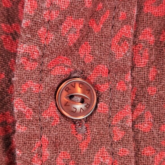 RVCA Button-Down Shirt All Over Print Logo Pocket Short Sleeve Men's Size M - Picture 9 of 10